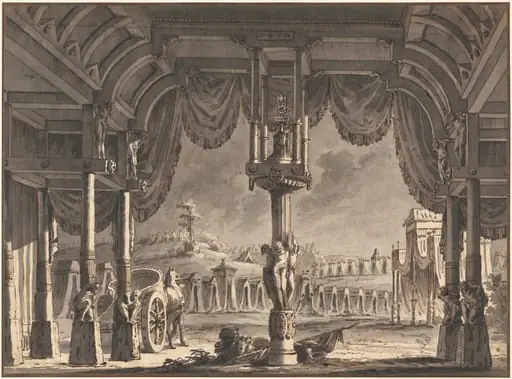 Stage Design of an Ancient Roman Encampment by Night (recto), by Pietro Gonzaga