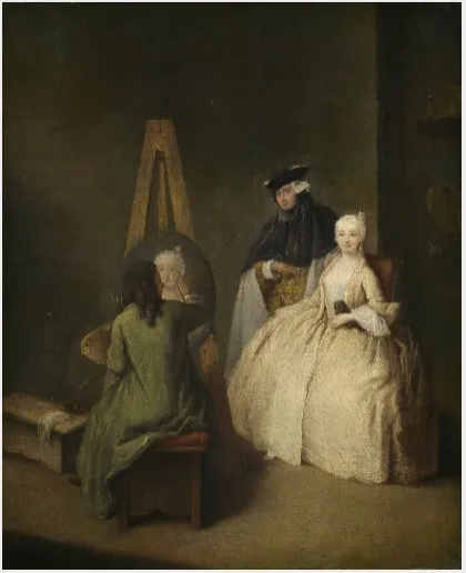 The Artist Painting a Lady's Portrait, by Pietro Longhi, oil, 1740