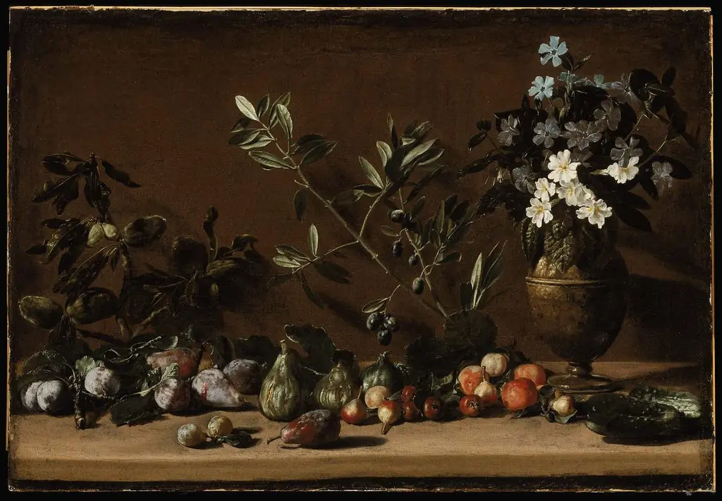 Fruit and Vase of Flowers on a Ledge, by Pietro Paolini