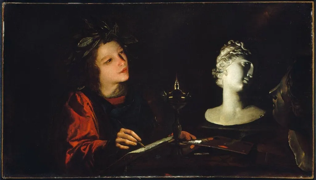 Young Artist Working by Lamplight, by Pietro Paolini, oil, 1625