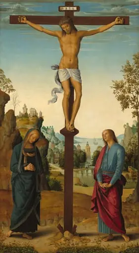 The Crucifixion with the Virgin, Saint John, Saint Jerome, and Saint Mary Magdalene [middle panel], by Pietro Perugino