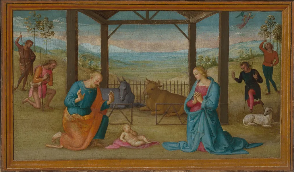 The Nativity, by Pietro Perugino, tempera, 1502