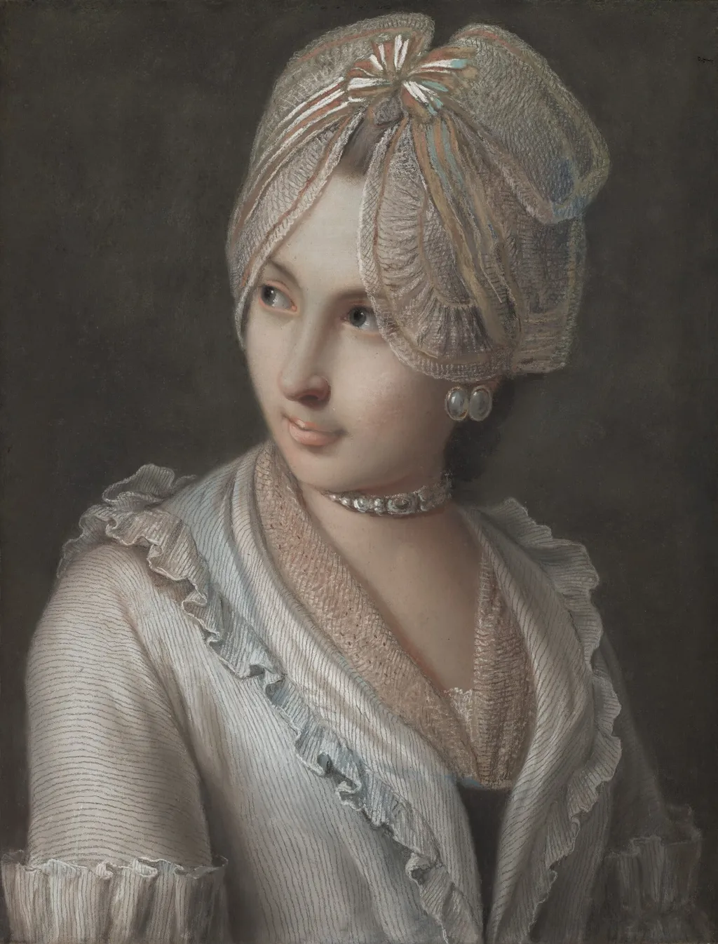 An Elegant Young Lady with a Lace Cap, by Pietro Rotari, pastel, 1753