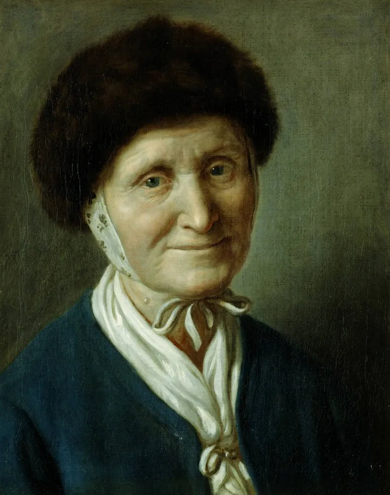 Old woman with fur hat, by Pietro Rotari, oil, 1754
