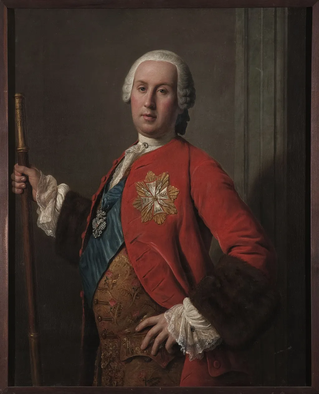 Portrait of Jerzy August Mniszech (1715–1778), his own coat of arms, by Pietro Rotari, oil, 1746