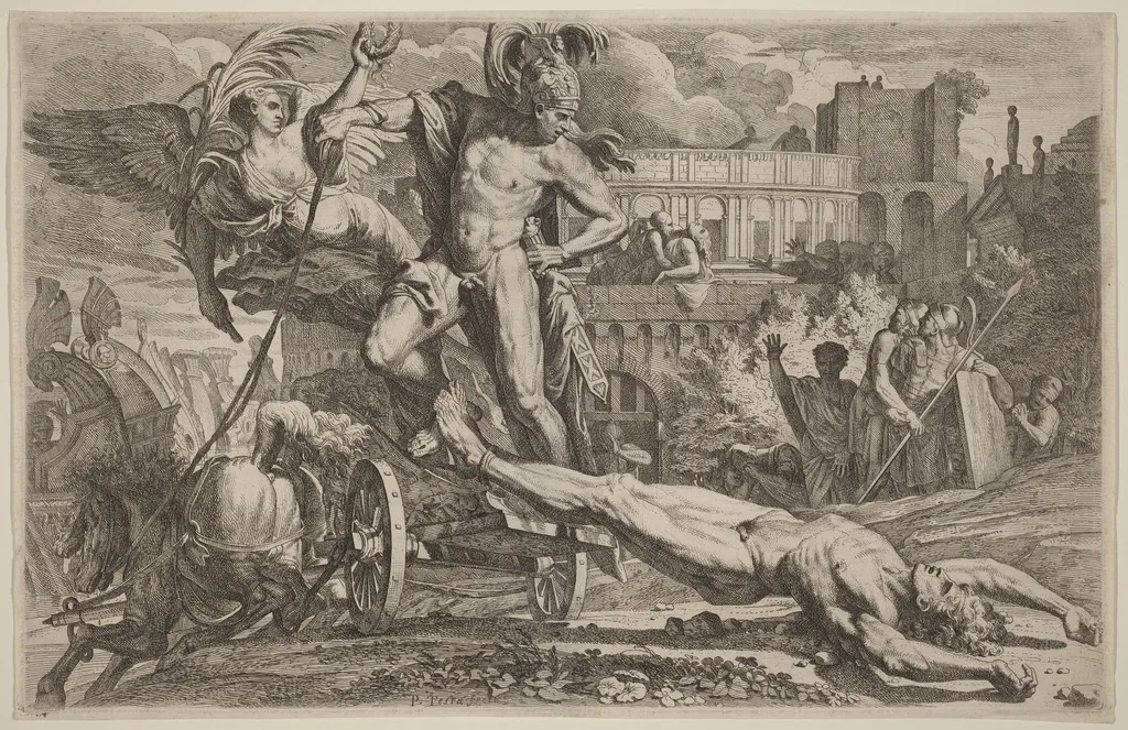 Achilles Dragging the Body of Hector, by Pietro Testa, ink, 1649