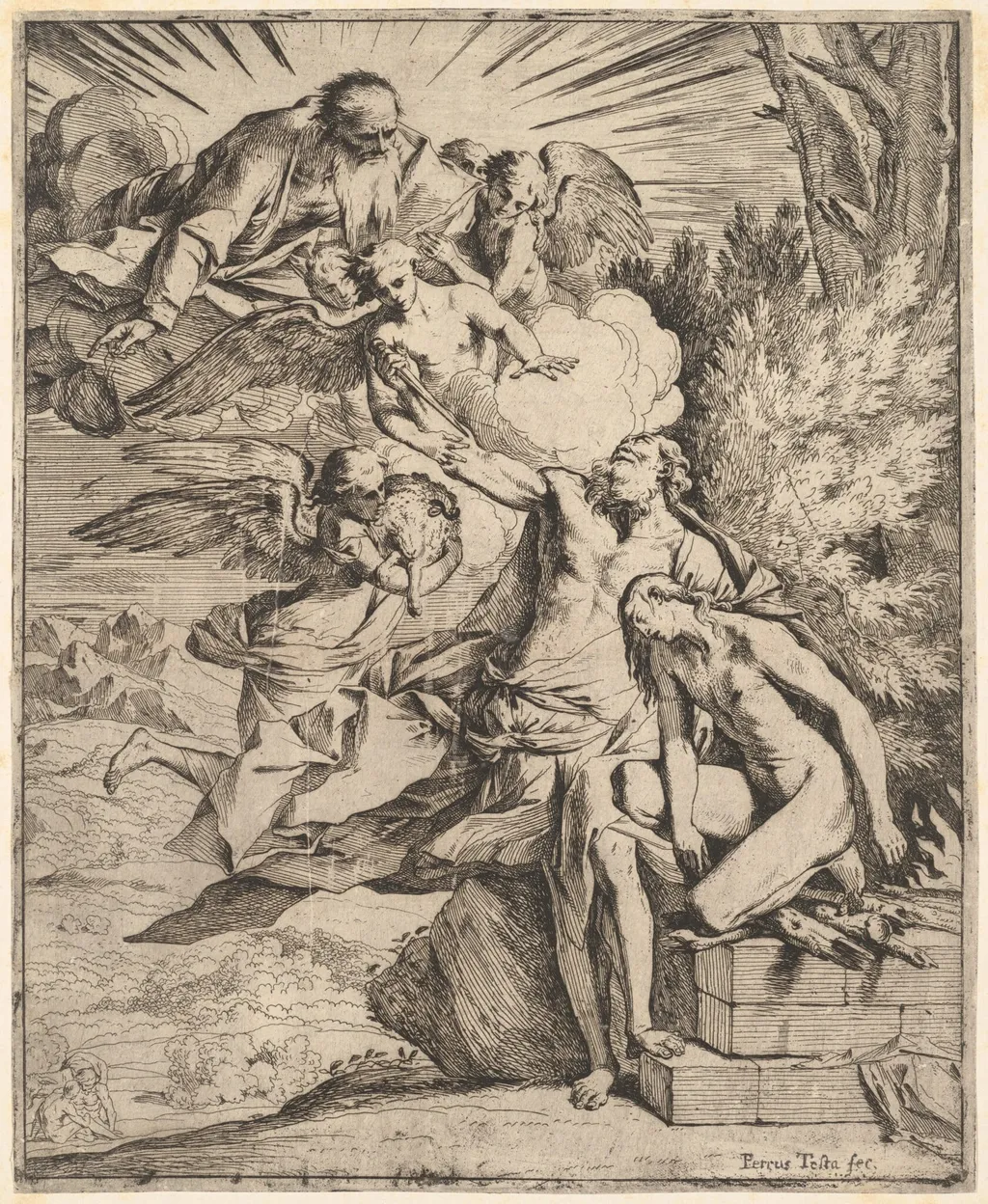 The Sacrifice of Abraham, by Pietro Testa, ink, 1641