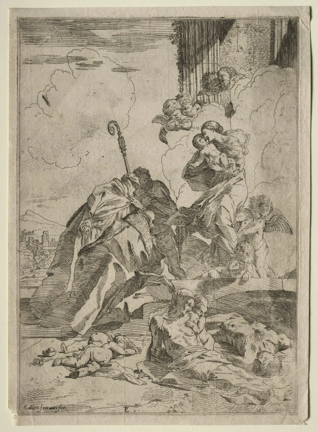 Three Lucchese Saints interceding with the Virgin for the Victims of the plague, by Pietro Testa, 1630