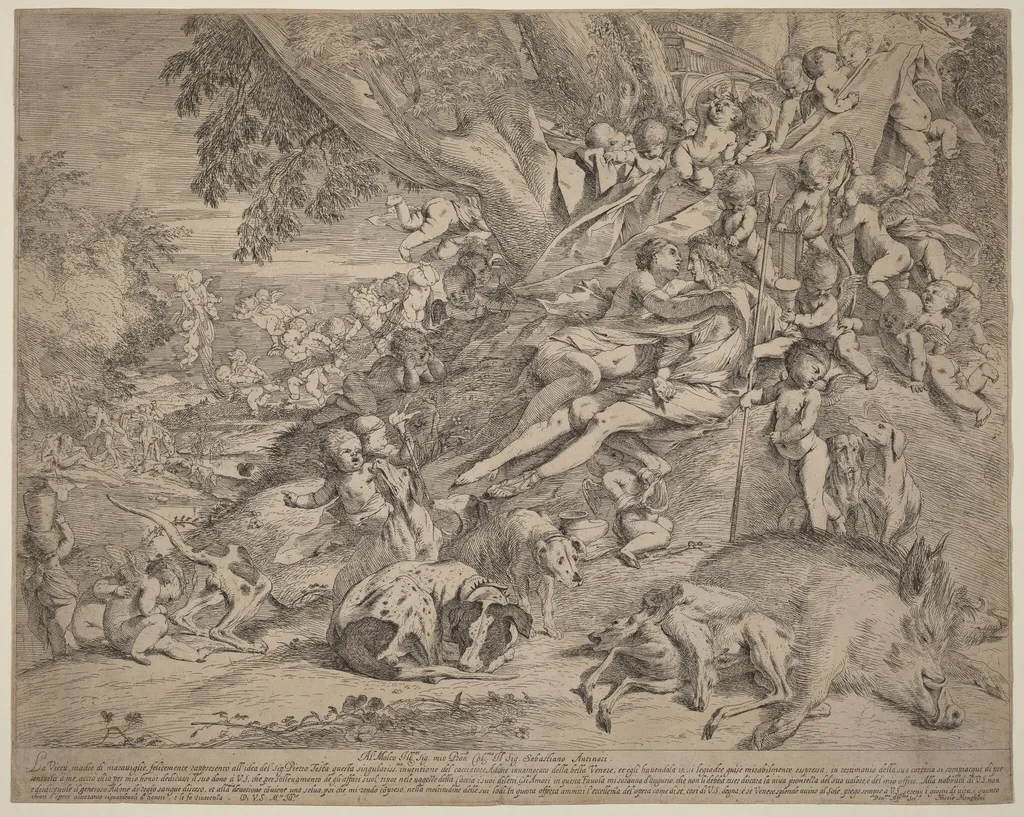 Venus and Adonis, by Pietro Testa, ink, 1634