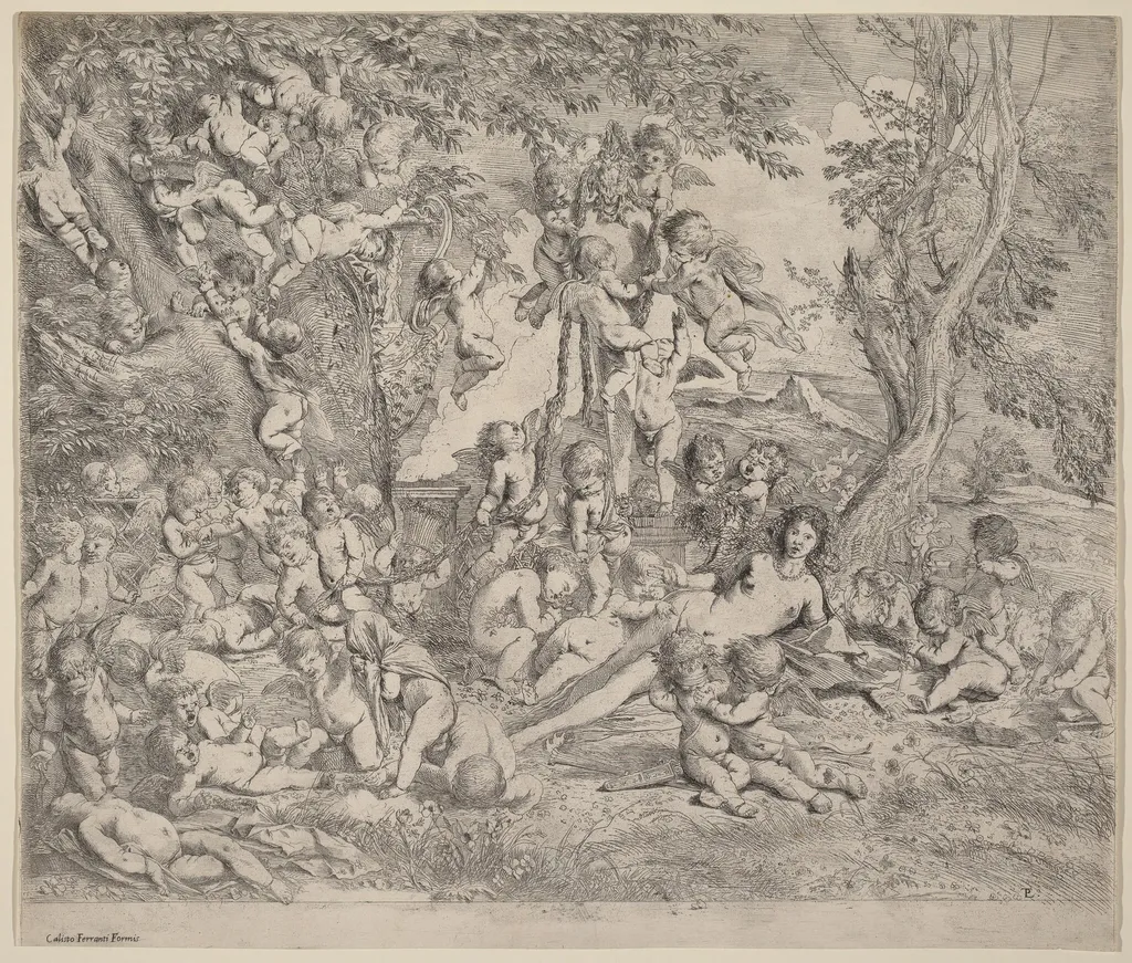 Venus in a Garden with Cupids, by Pietro Testa, ink, 1634