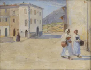 Piger på vej til brønden efter vand ved middagstid. Cività d'Antino