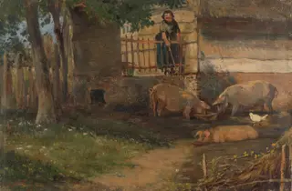 Pigs in a Barnyard, by Unknown