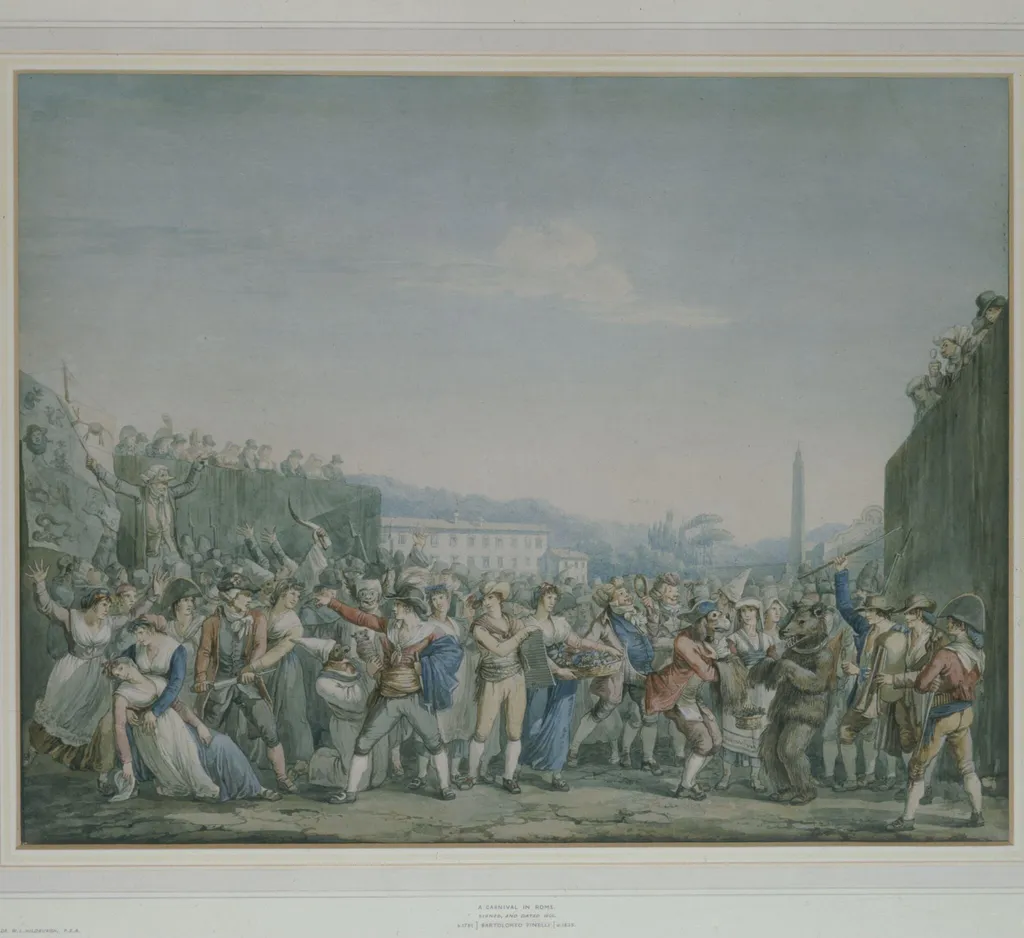 Carnival Scene in Rome, by Pinelli, watercolor, 1806