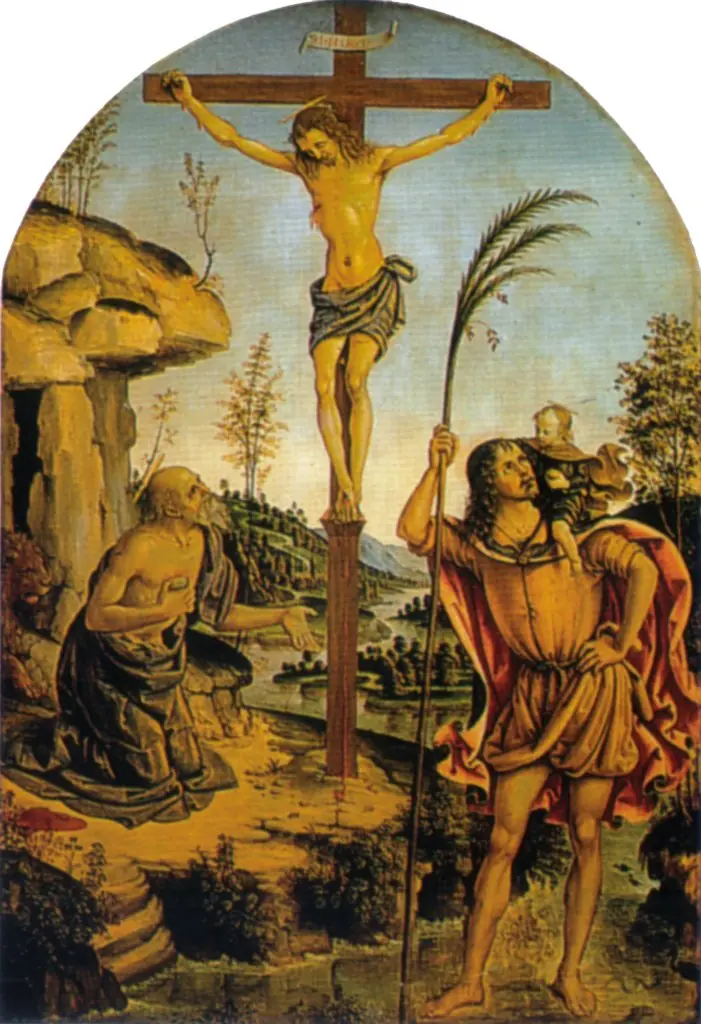 Crucifixion Between Saints Jerome and Christopher, by Pinturicchio