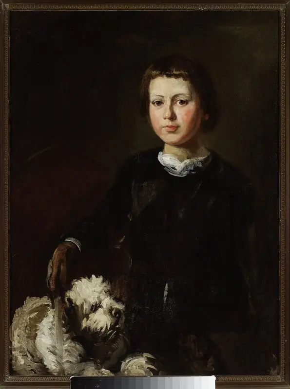 Portrait of artist’s won with a dog, by Piotr Michałowski