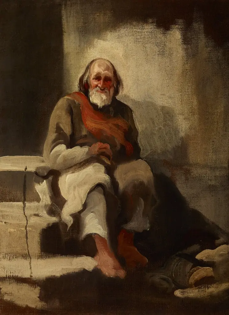 Study of an Old Man Sitting on the Stairs, by Piotr Michałowski