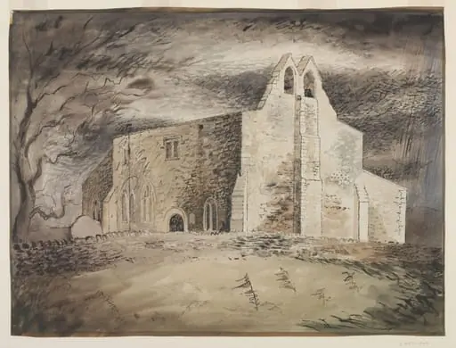 Exterior of the Church of St. Denis, Faxton, by Piper