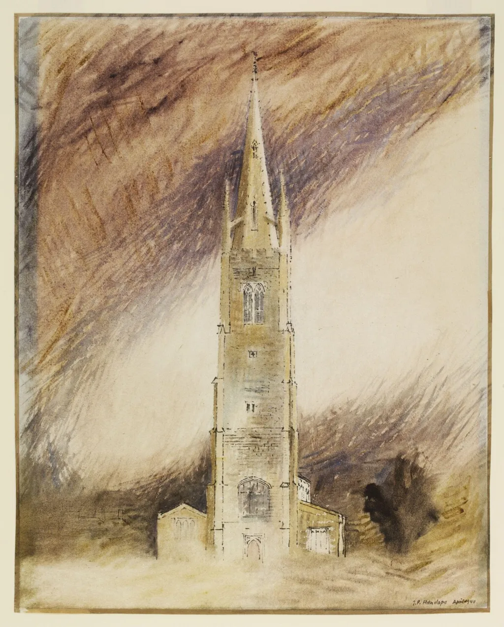 Hanslope Church, by Piper, watercolor, 1940