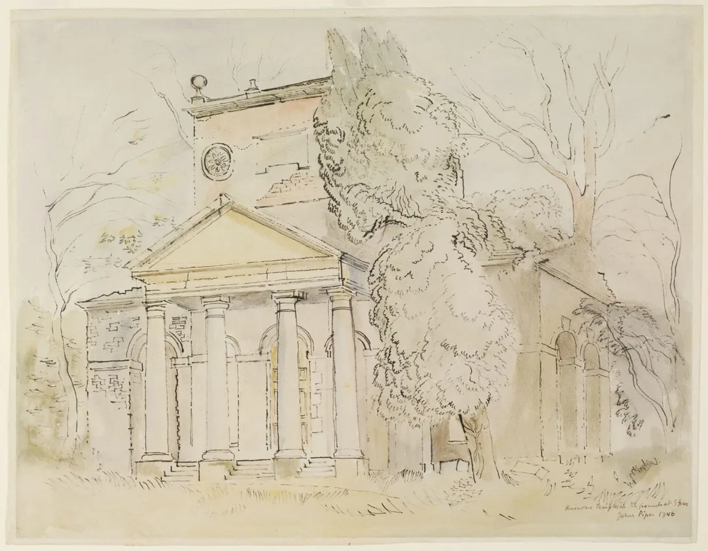 The Ruined Temple of Friendship in the Grounds at Stowe, by Piper, watercolor, 1940