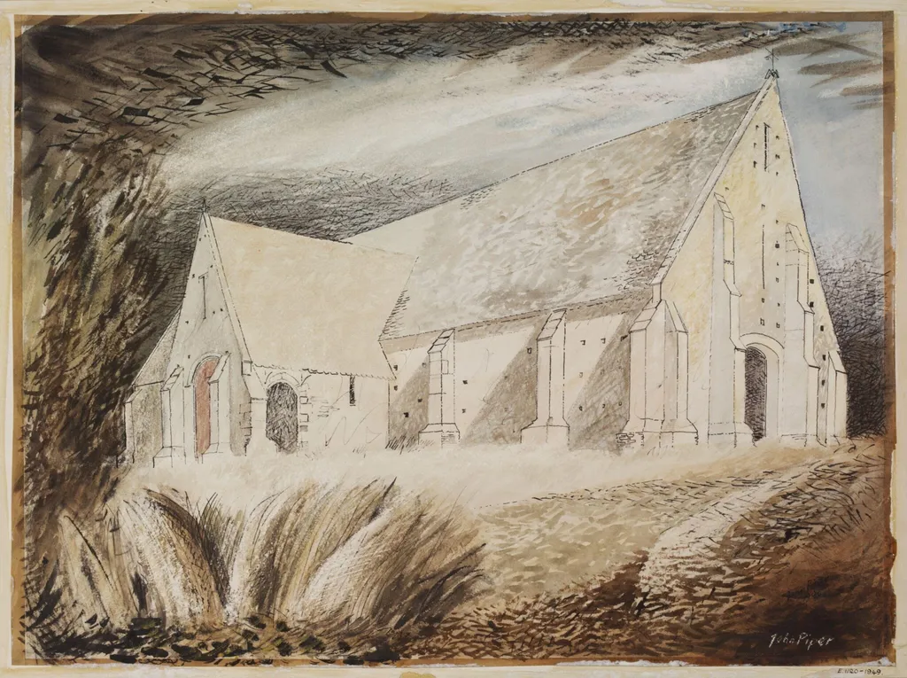 The Tithe Barn, Great Coxwell, by Piper, watercolor, 1940