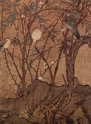 Plum Tree, Bamboo, and a Gathering of Birds