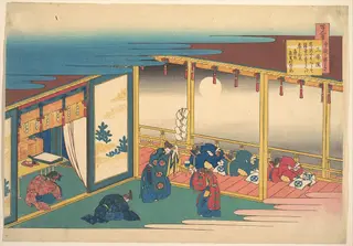百人一首　うばがゑとき　三条院|Poem by Sanjō-in, from the series One Hundred Poems Explained by the Nurse (Hyakunin isshu uba ga etoki), by Katsushika Hokusai