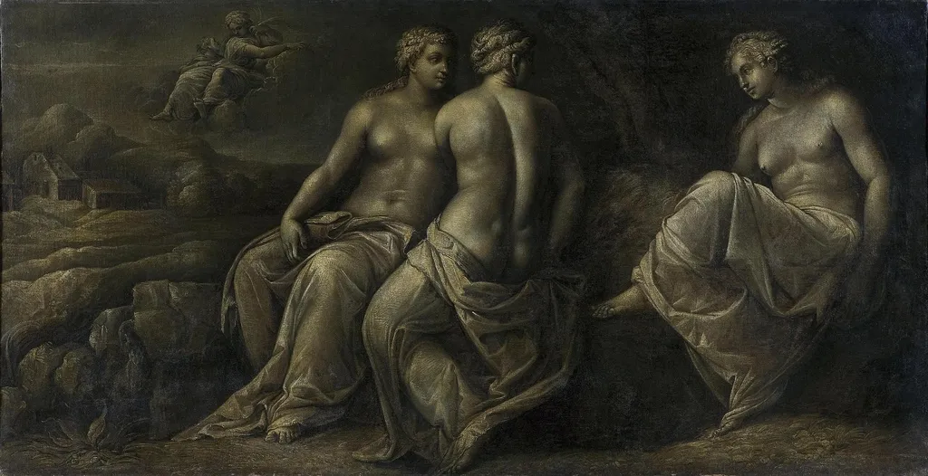 Psyche and hers Sisters, by Polidoro da Caravaggio, oil, 1521