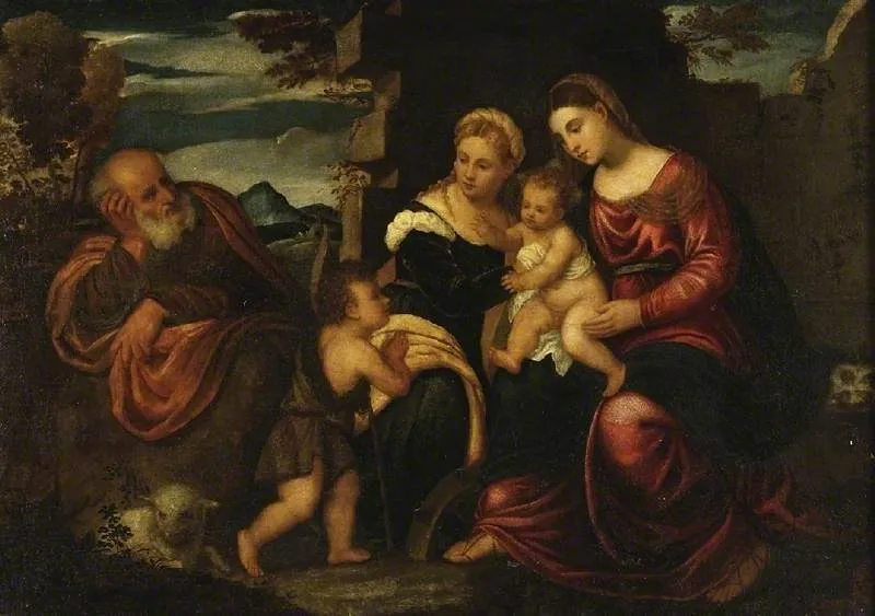 Holy Family with the infant St John Baptist and St Catherine, by Polidoro da Lanciano, oil, 1560