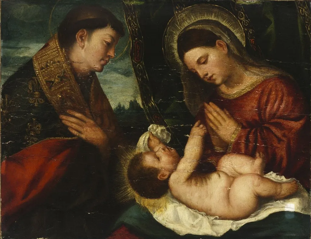 Madonna and Child with Saint Louis of Toulouse, by Polidoro da Lanciano, oil, 1550