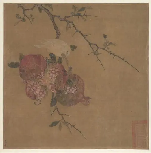 明/清   佚名   傳馬麟   石榴白鳥圖   冊頁	|Pomegranates after Ma Lin