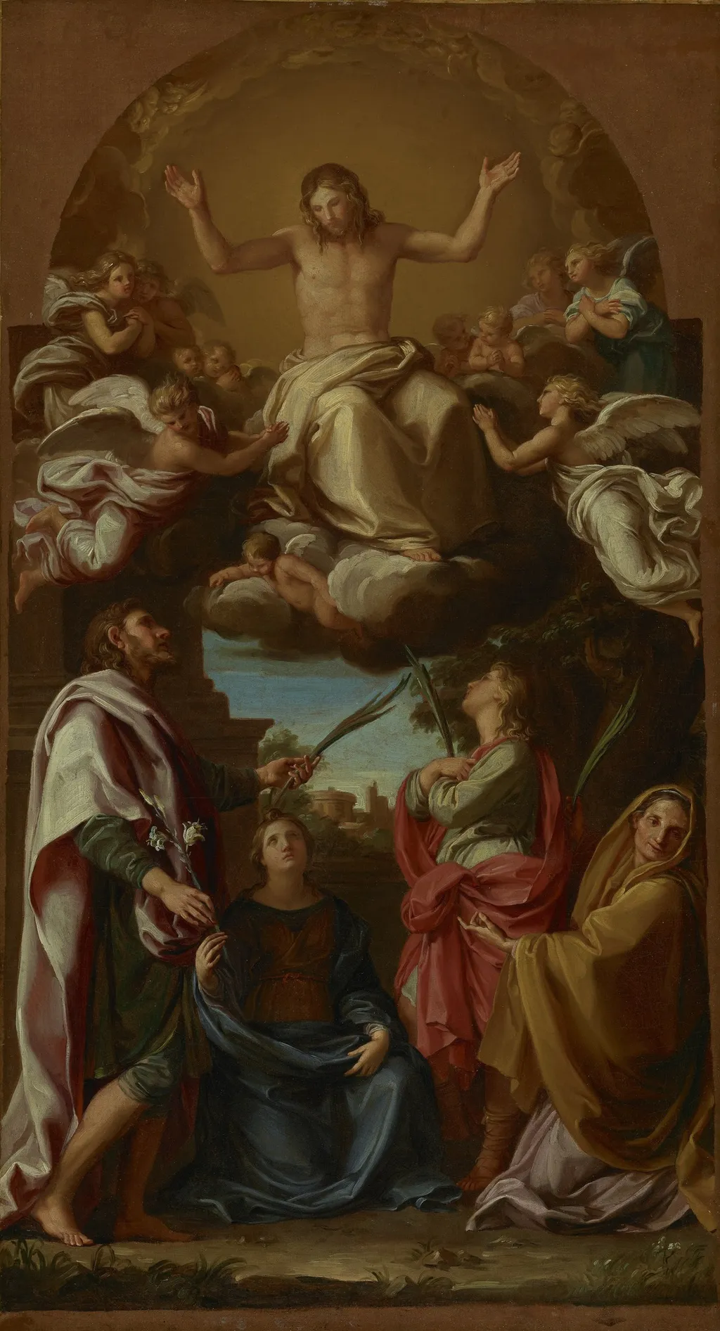 Christ in Glory with Saints Celsus, Julian, Marcionilla and Basilissa, by Pompeo Batoni, oil, 1736