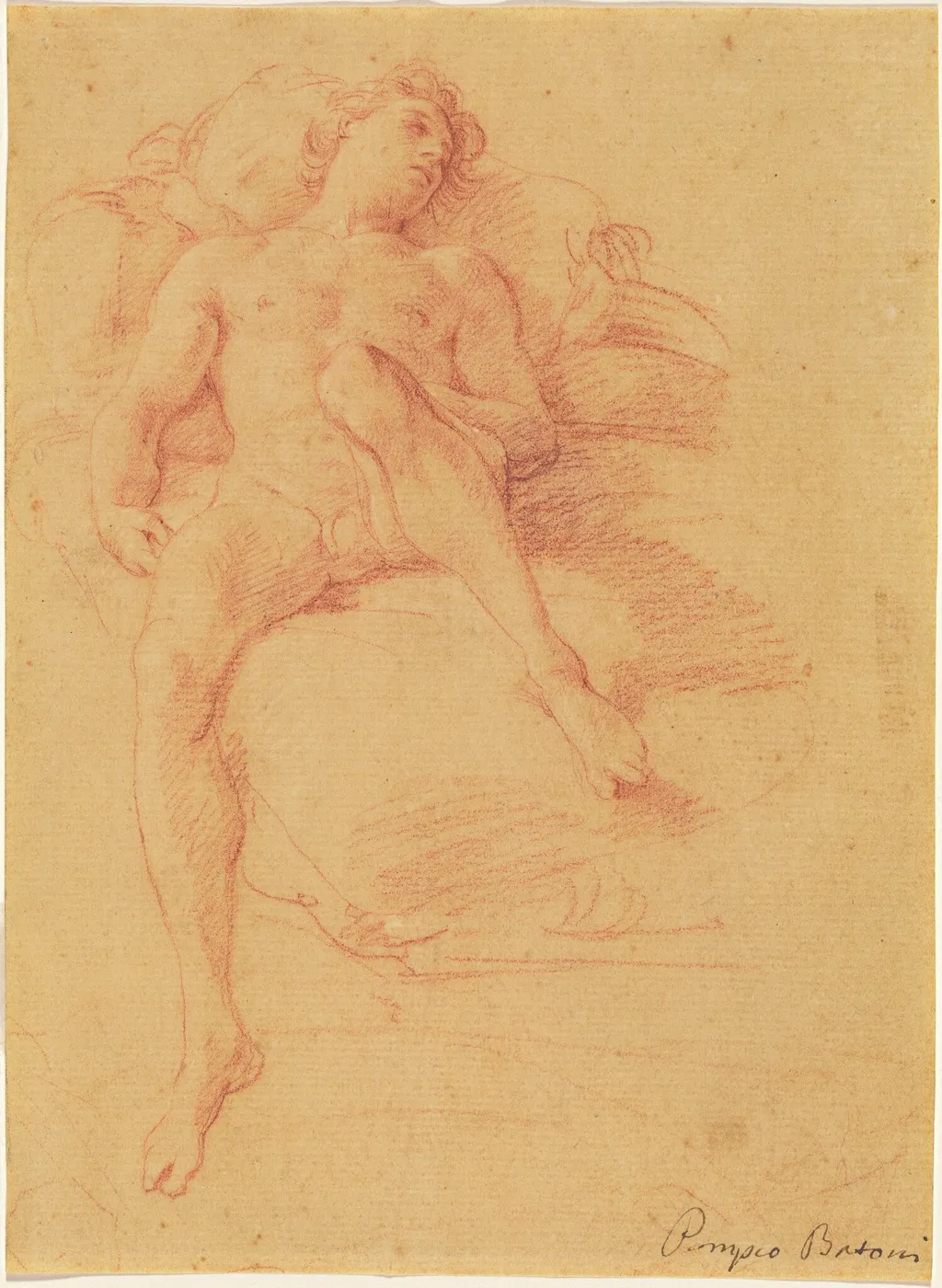 Male Nude Reclining on a Bed, by Pompeo Batoni, chalk, 1745
