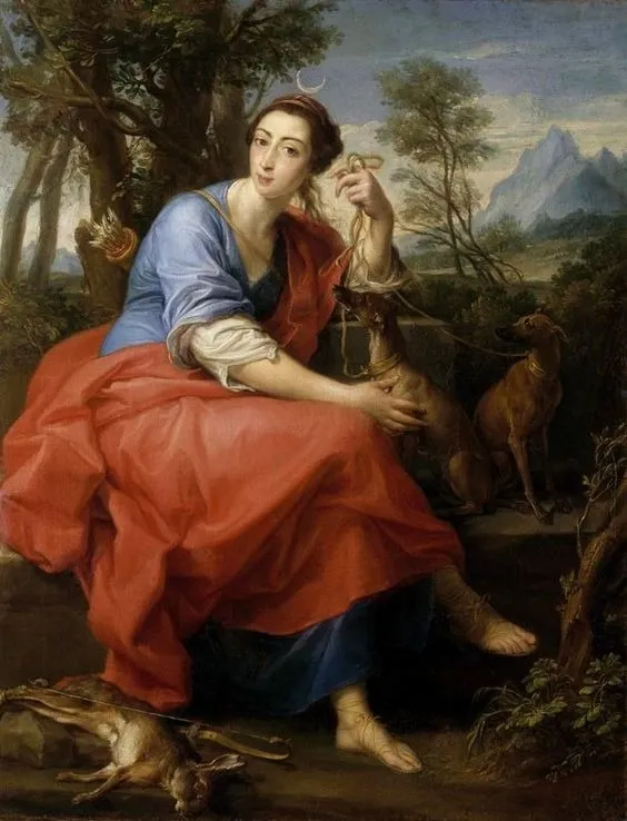 Presumed Portrait of the Marchesa Caterina Gabrielli as Diana, by Pompeo Batoni, oil, 1751