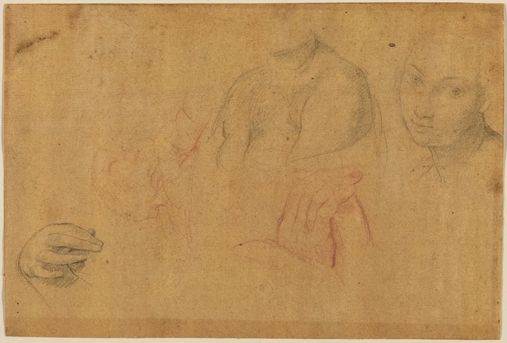 Sketches of Heads and Hands, by Pompeo Batoni, chalk, 1748