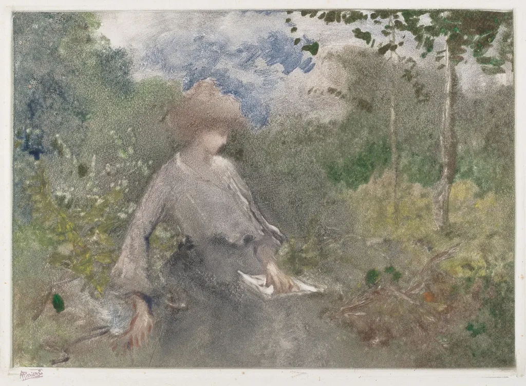 Reading in a Garden (Lettura in giardino), by Pompeo Mariani, oil