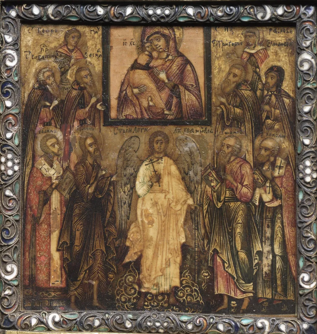 Portable Triptych Icon: Adoration of the Miracle-Working Icon of the Vladimir Mother of God, unspecified, 1649