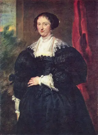 Portrait of a Lady in Black before a Red Curtain