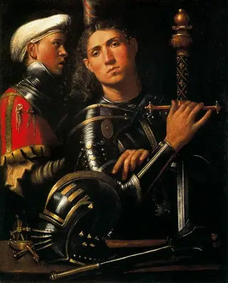 Portrait of a soldier with his squire