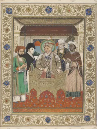 Portrait of Akbar II with Sir Charles Theophilus Metcalf and court dignitaries