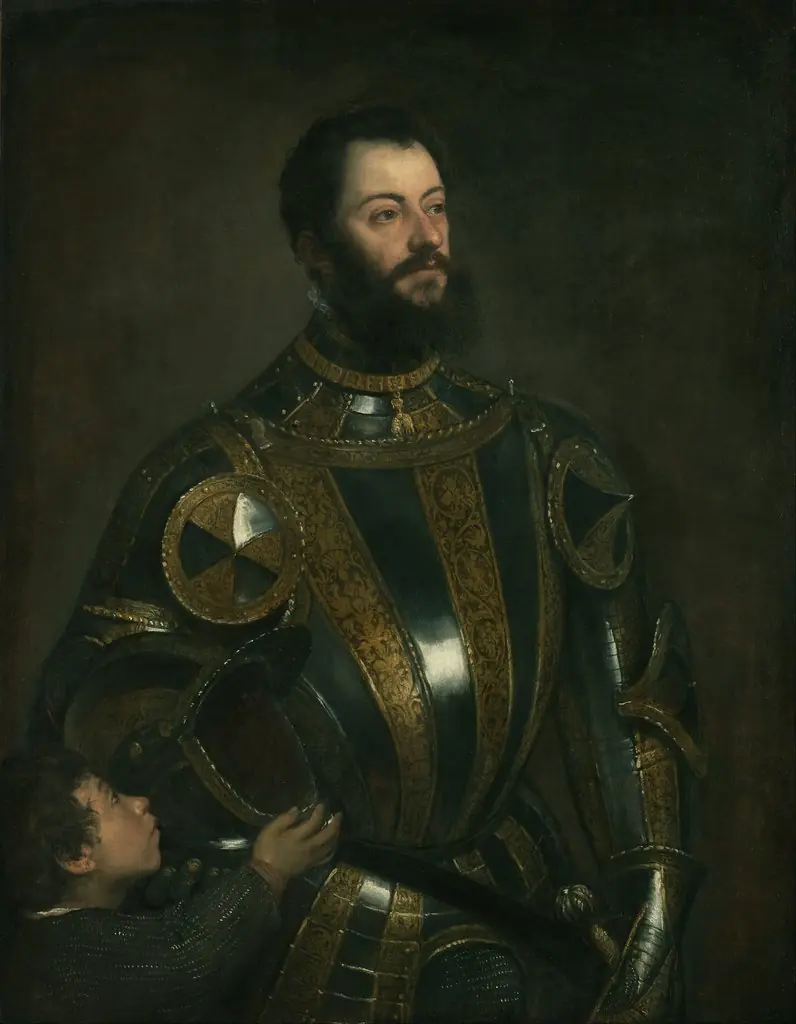 Portrait of Alfonso d'Avalos, Marchese del Vasto, in Armor with a Page