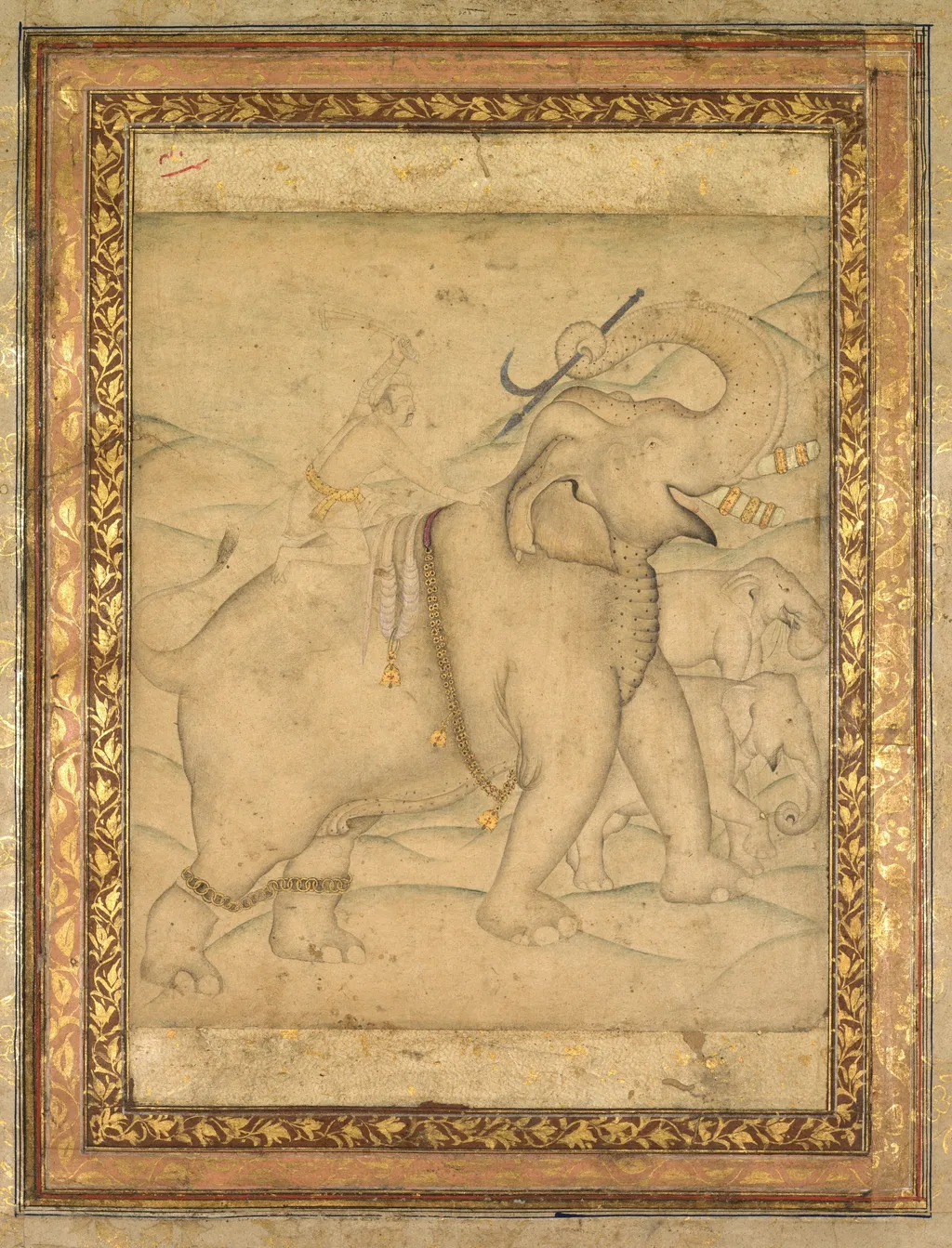 Portrait of Emperor Jahangir Riding an Elephant, unspecified, 1724