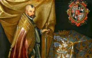 Portrait of Stephen Bathory in coronation robes.