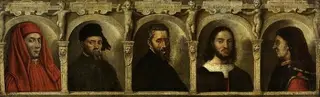 Portraits of five artists, Giotto, Donatello, Michelangelo, Raphael and Brunelleschi