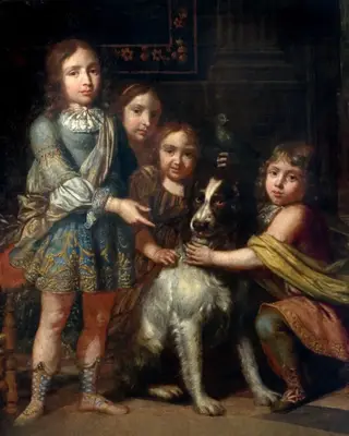 Portret de grup (patru copii și un câine)