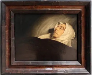 Portret van een onbekende oude vrouw op haar doodsbed