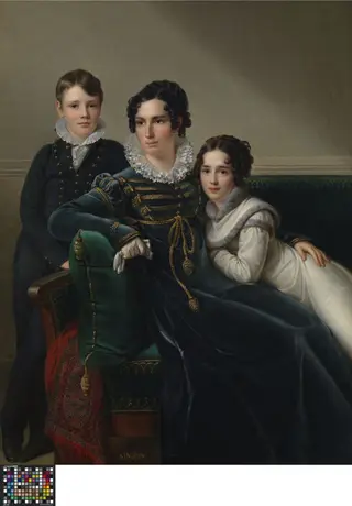Portret van een vrouw met haar twee kinderen