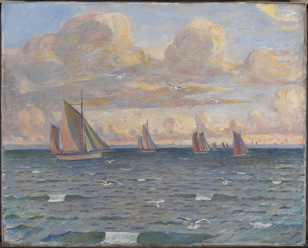 Ships in the Sound, by Poul Simon Christiansen, oil, 1913