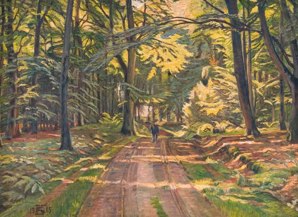 Skovvej ved Dyrnæs, by Poul Simon Christiansen, oil, 1915
