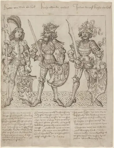 Hector of Troy, Alexander the Great and Julius Caesar, by Primary Master of the Strassburg Chronicle