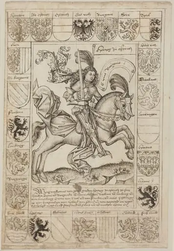 Maximilian, Duke of Austria, on Horseback, by Primary Master of the Strassburg Chronicle